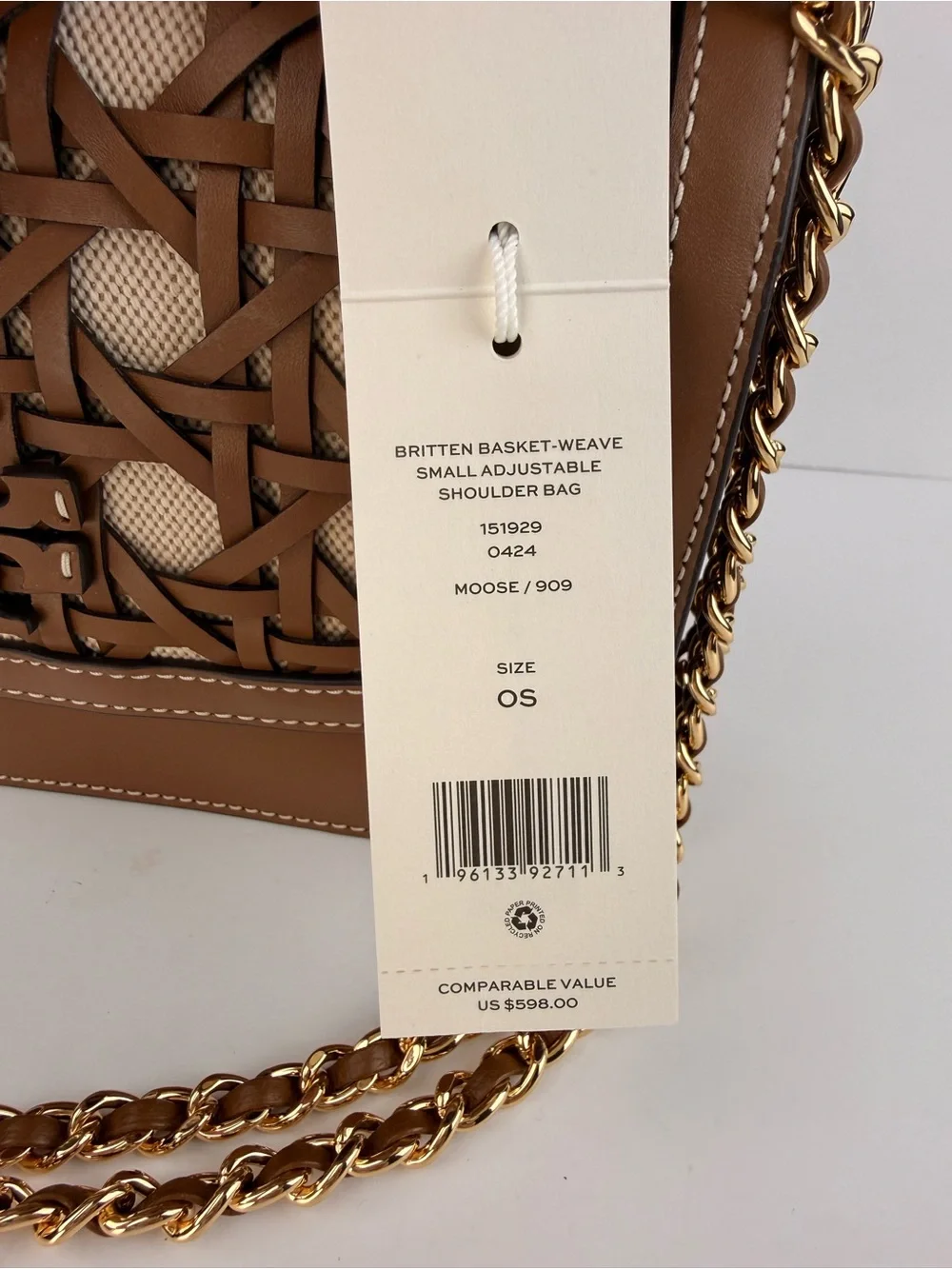 Tory Burch Britten Basket-Weave Small Adjustable Shoulder Bag Moose Brown $598